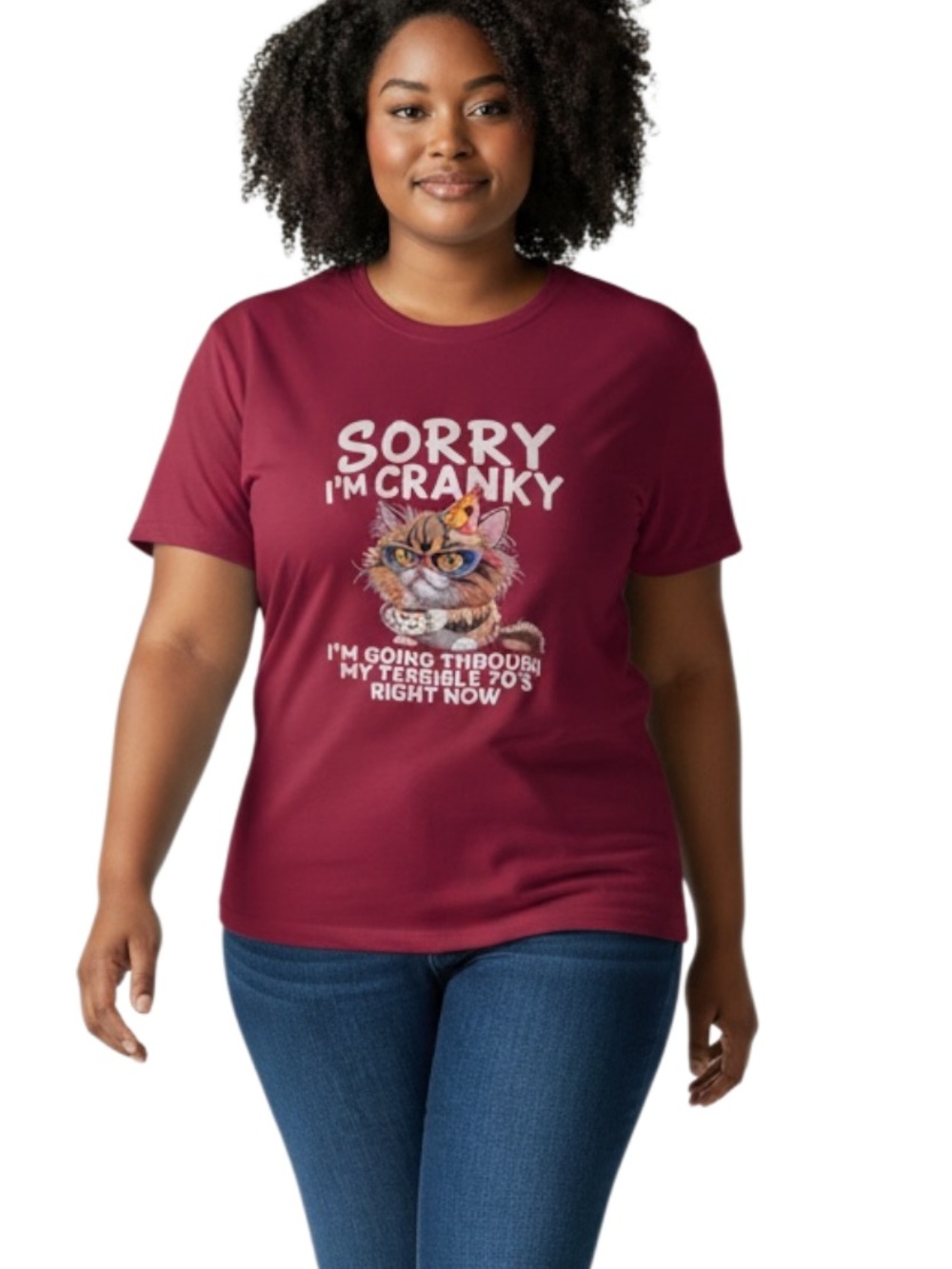 Source Unknown Burgundy "Sorry I'm Cranky" Cat Graphic Tee